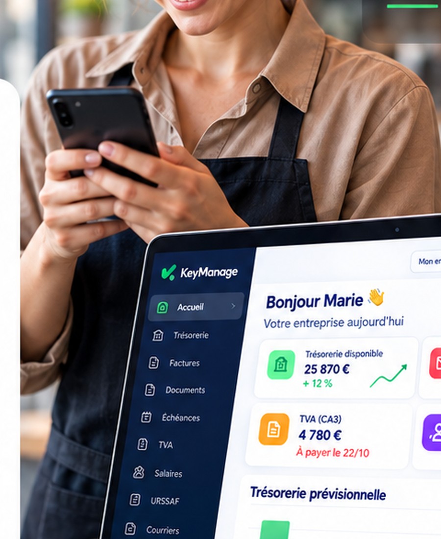 Small-business owner using KeyManage on a phone